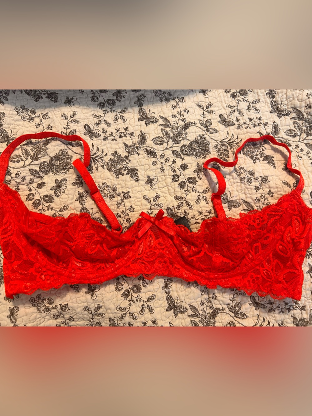 Dreamgirl Red Lace Underwire Bra with Floral Detail